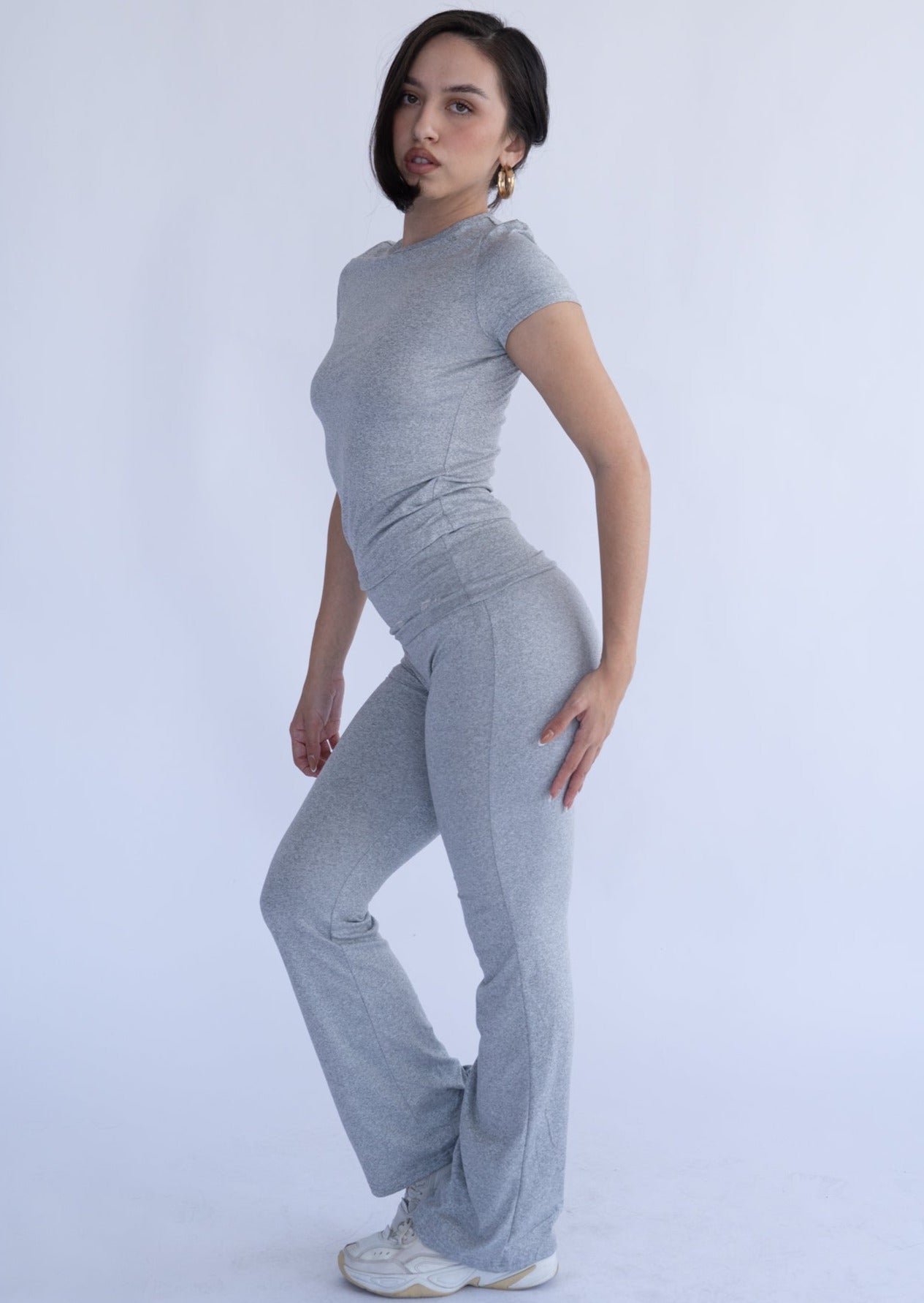 Fold Over Yoga Pants in Grey