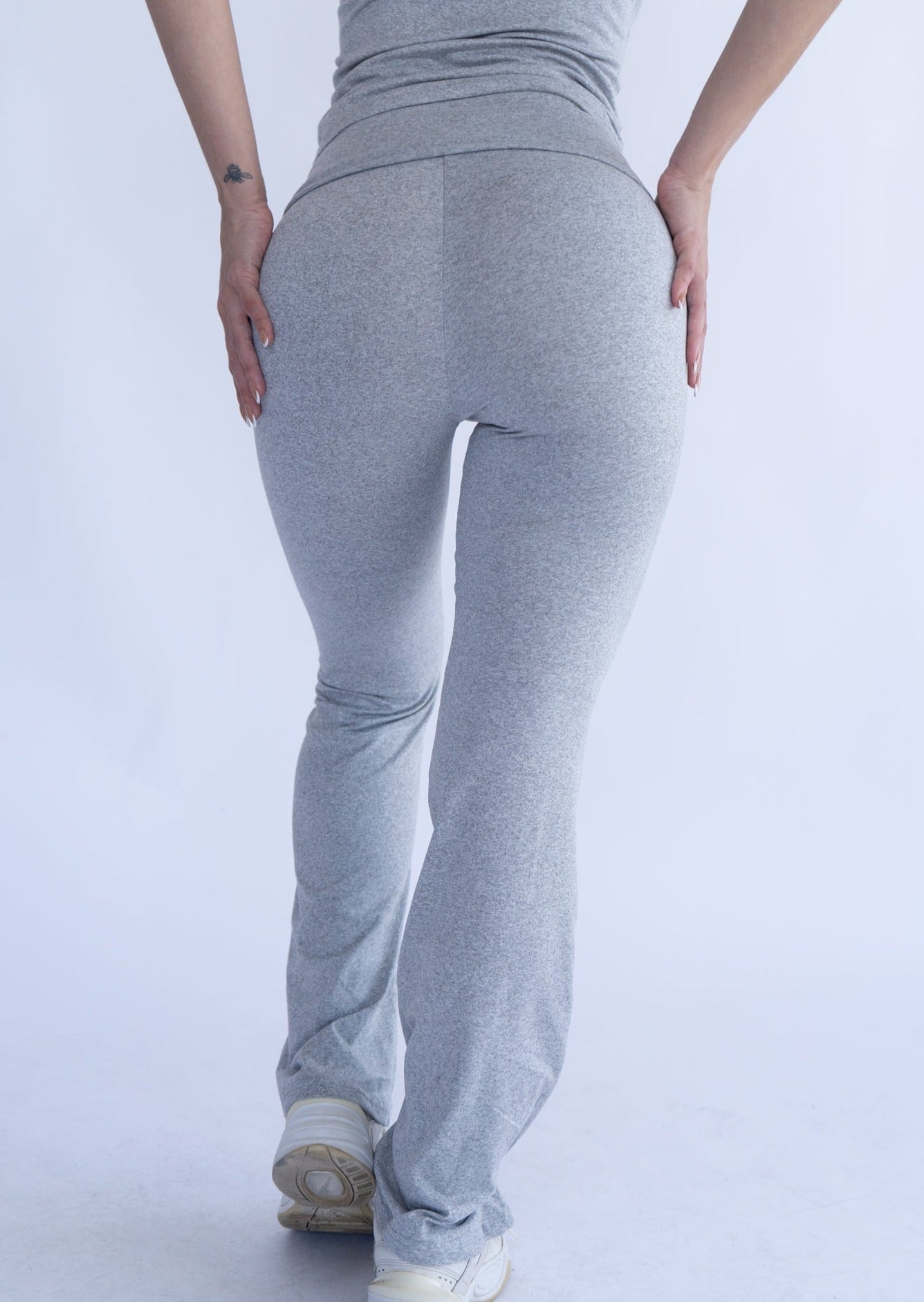 Fold Over Yoga Pants in Grey