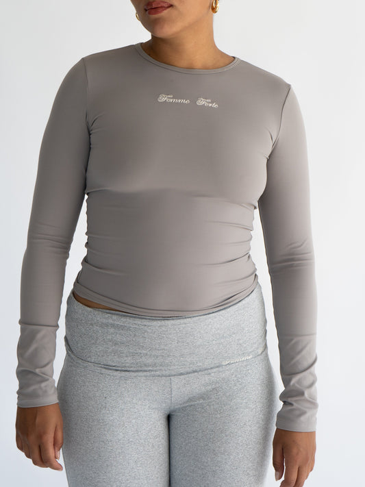 Buttery Soft, Sculpting Long Sleeve Shirt in Grey